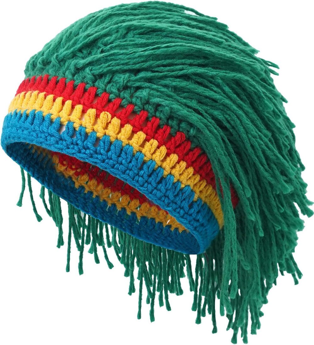 4687 Wig Hat Knitted Wigs Beanie Hats with Dreadlocks Reggae Wig Cap Green
